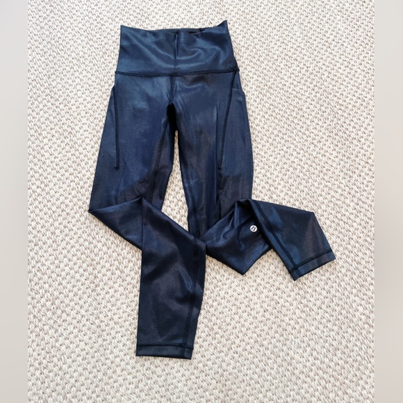 lululemon athletica Pants - Lululemon shiny Women’s Black Leggings – Size 2